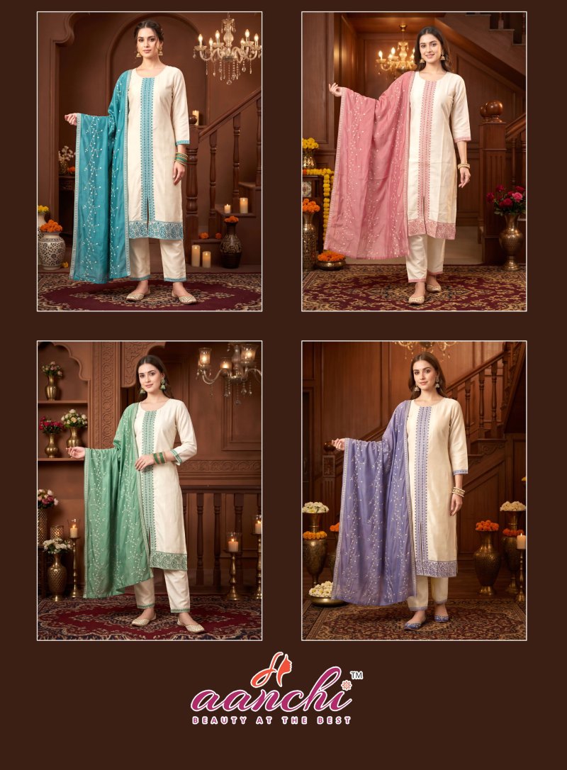 Kaashi By Aanchi Vichitra Silk Embroidery Kurti With Bottom Dupatta