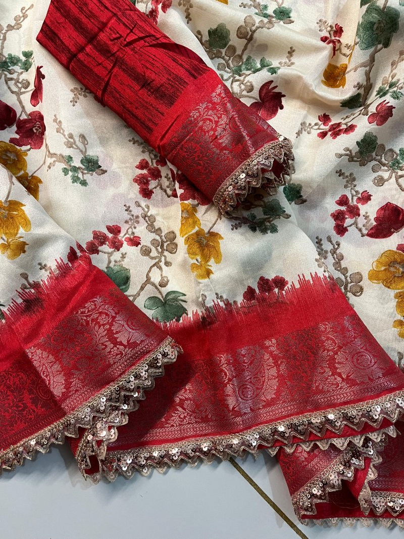 Wow Designer Boder Work Tushar Silk Printed Saree Wholesale Online ...