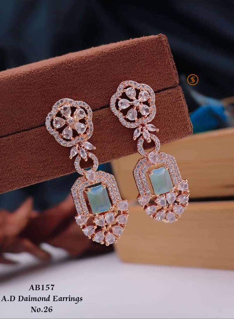 Designer Rose Gold AD 157 Diamond Earrings Catalog - The Ethnic World