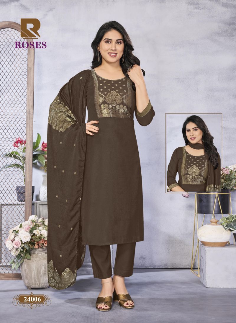 Roses By Raashi Roman Silk Kurti With Bottom Dupatta