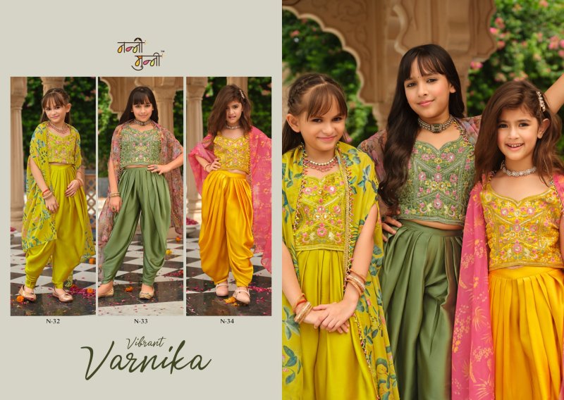 Varnika By Eba Nanni Munni Satin Silk Kids Top Bottom With Shrug