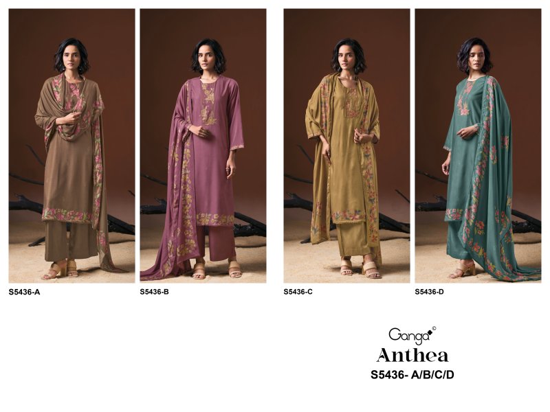 Anthea 5436 By Ganga Wool Pashmina Dress Material