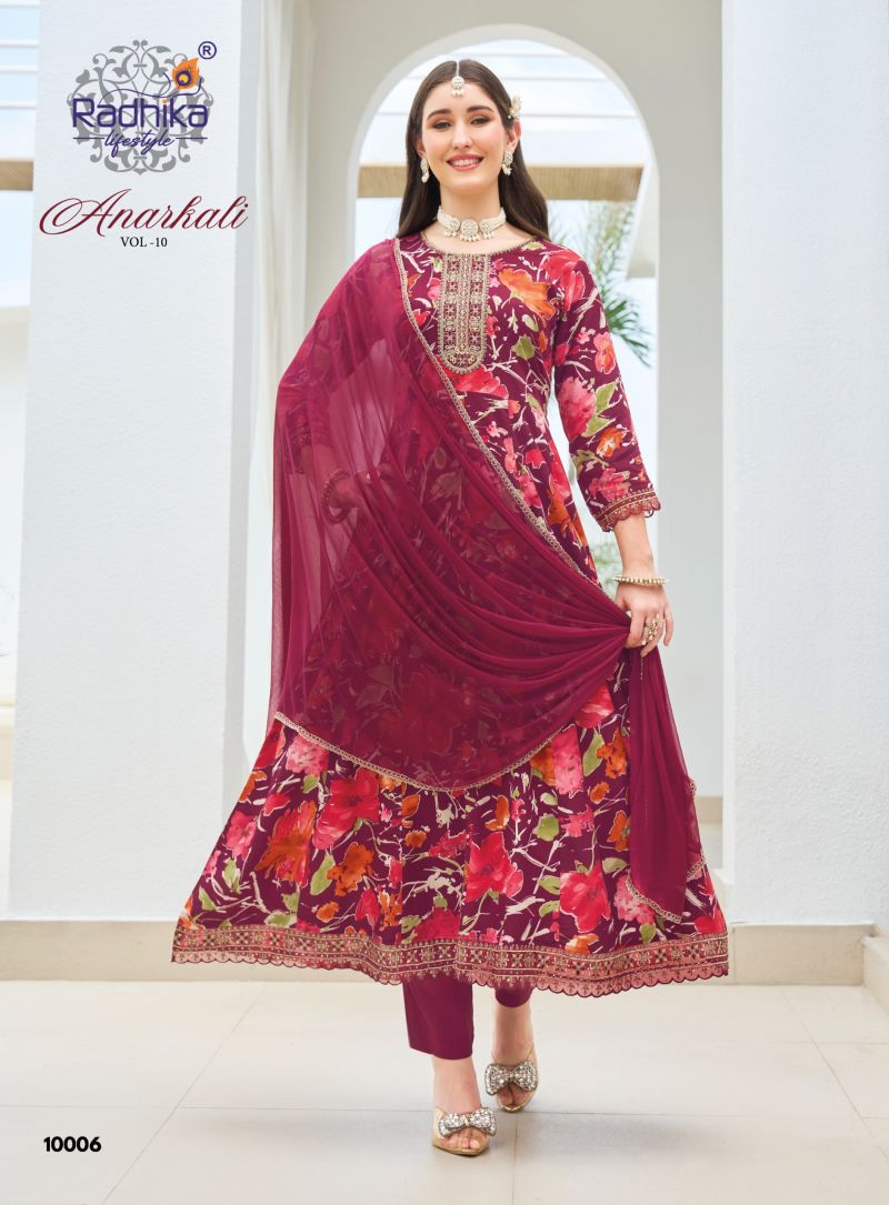 Anarkali Vol 10 By Radhika Rayon With Foil Printed Anarkali Kurti Set