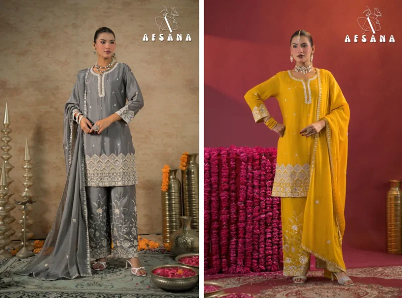 Gajari By Afsana Chinon Dyed Readymade Suits