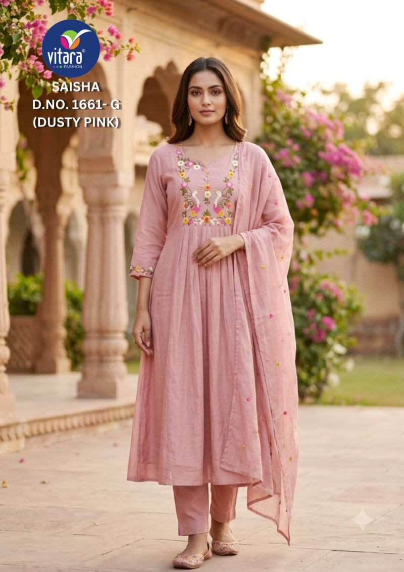 Saisha By Vitara Mul Chiffon Katha Kurtis Set Size Combo 