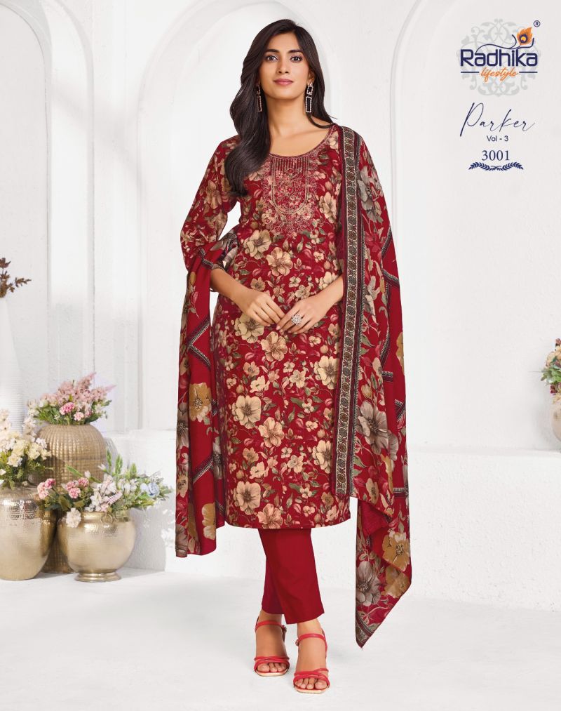 Parker Vol 3 By Radhika Jam Foil Print Kurti With Bottom Dupatta