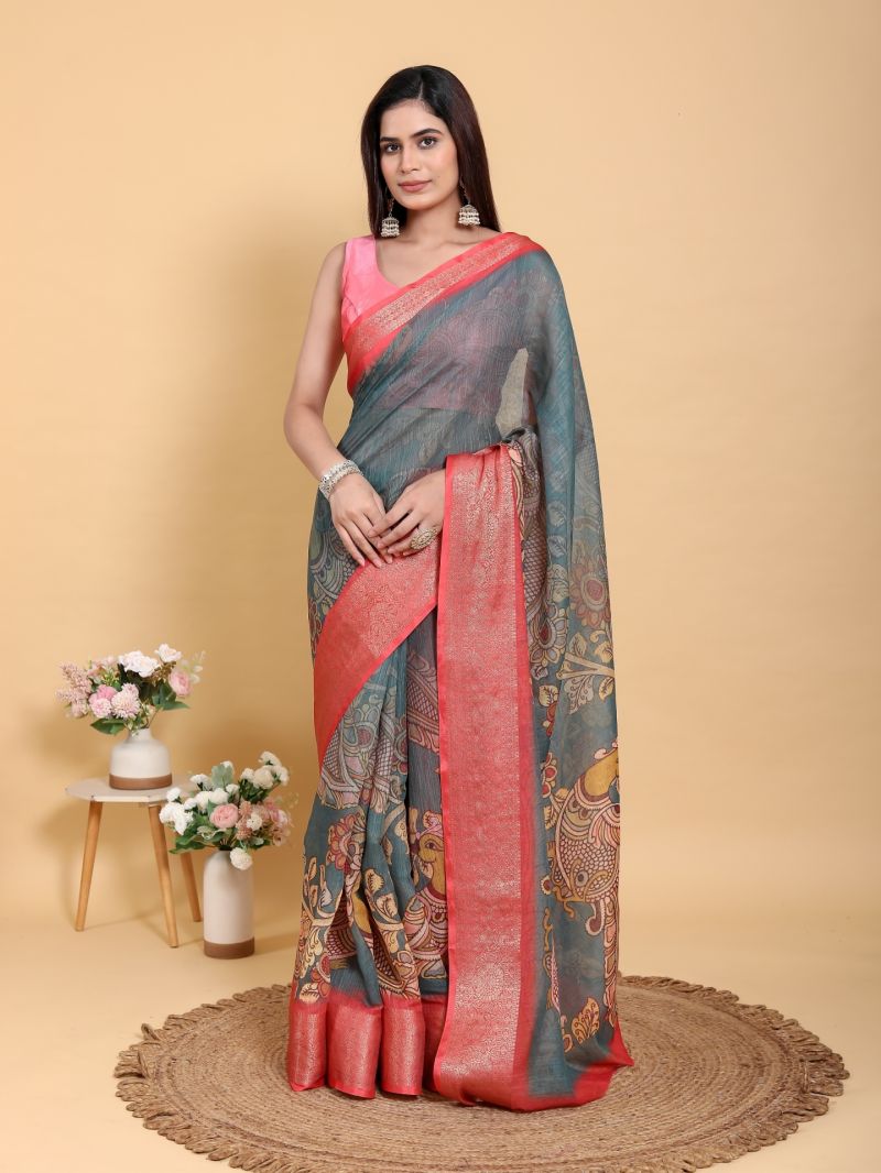 Scgt Gunjan A Linen Woven Jacquard Printed Fancy Saree 