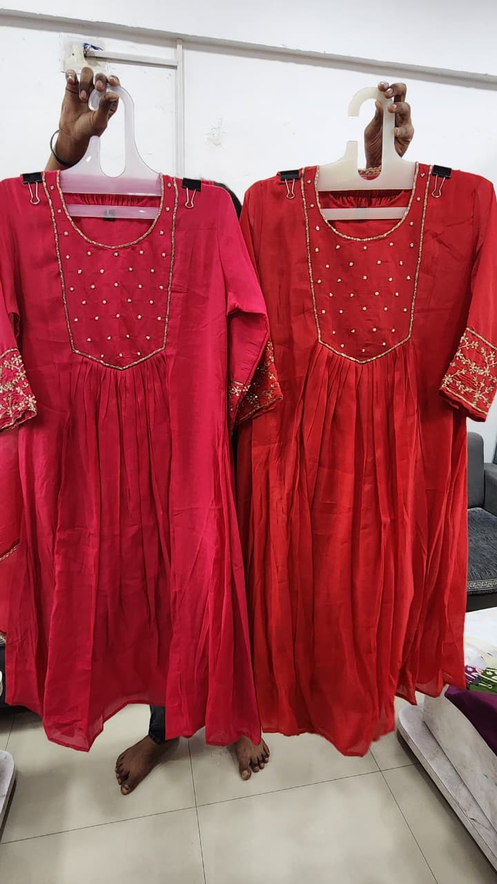 1793 By Ossm Style Mal Chanderi Hand Kurtis Set Size Combo 
