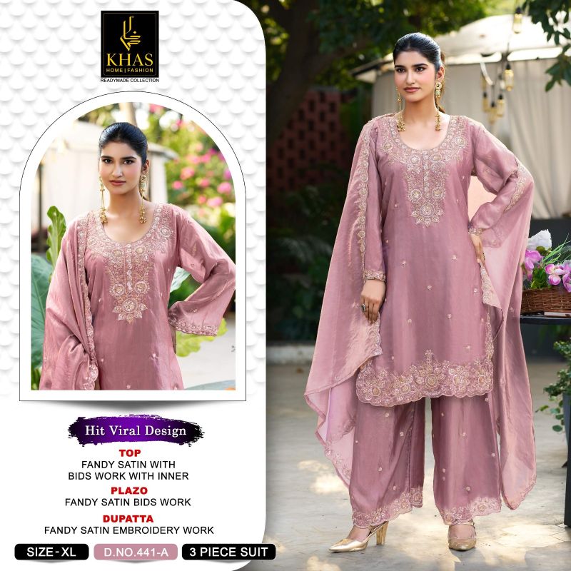Khas 441 A To D Fandy Satin Beads Readymade Pakistani Suits