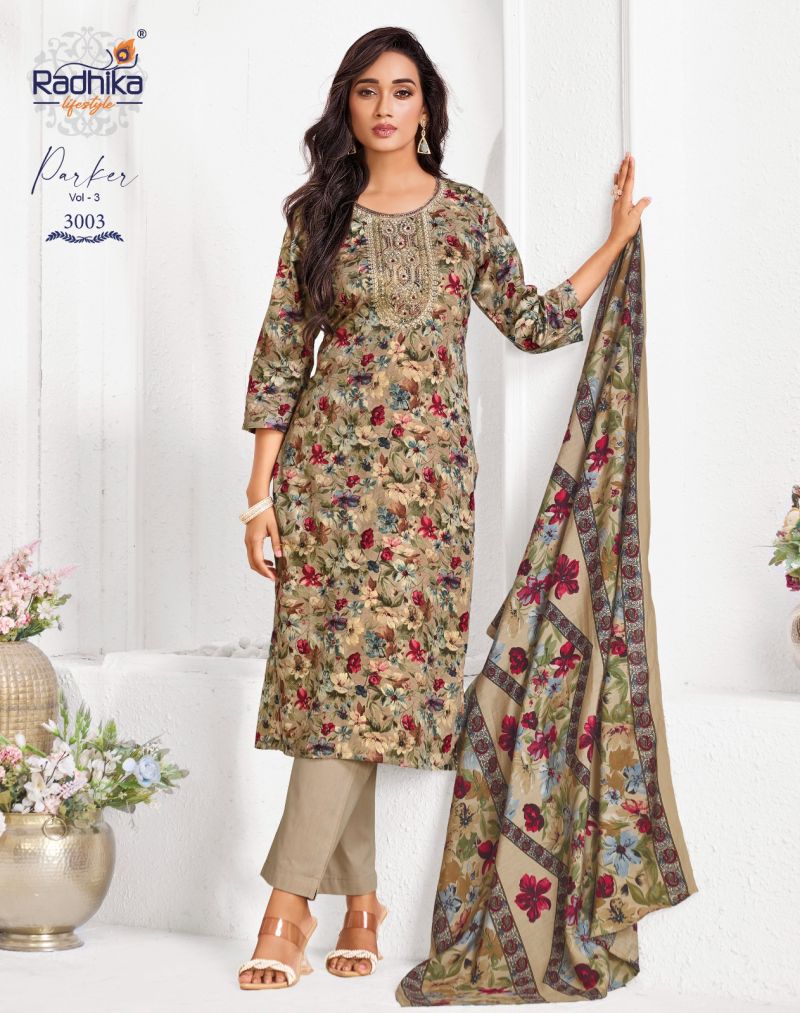 Parker Vol 3 By Radhika Jam Foil Print Kurti With Bottom Dupatta