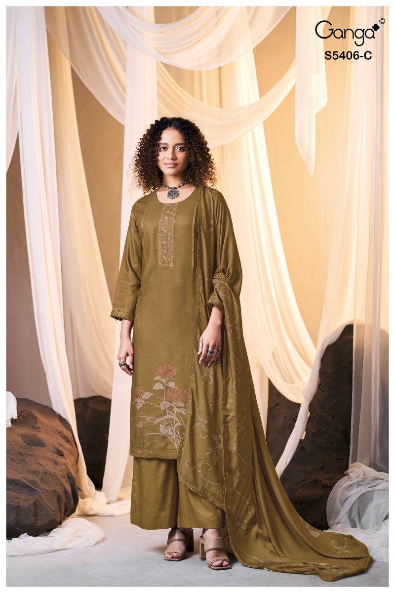 Eviesa 5406 By Ganga Wool Pashmina Dress Material