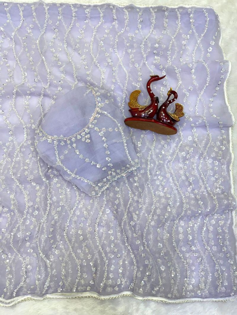 Kc 2156 Soft Net Beads Sequence Worked Saree