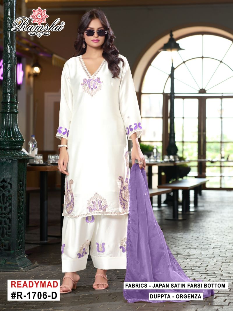 R 1706 By Ramsha New Colors Satin Beats Farshi Salwar Kameez