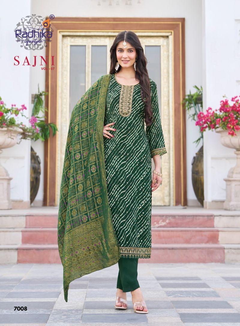 Sajni Vol 7 By Radhika Rayon Printed Kurti With Bottom Dupatta