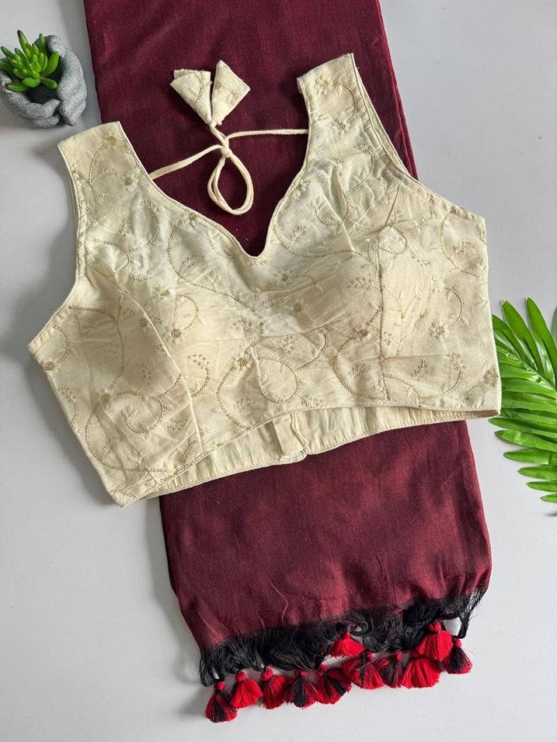 Khadi Hk 42 Vol 2 Khadi Cotton Saree With Cotton Blouse