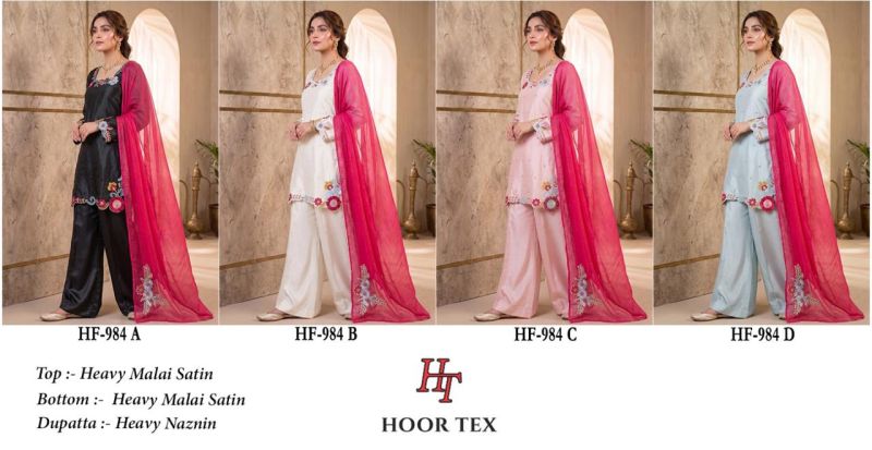 Hoor Tex 984 A To D Malai Satin Embroidery Salwar Kameez 