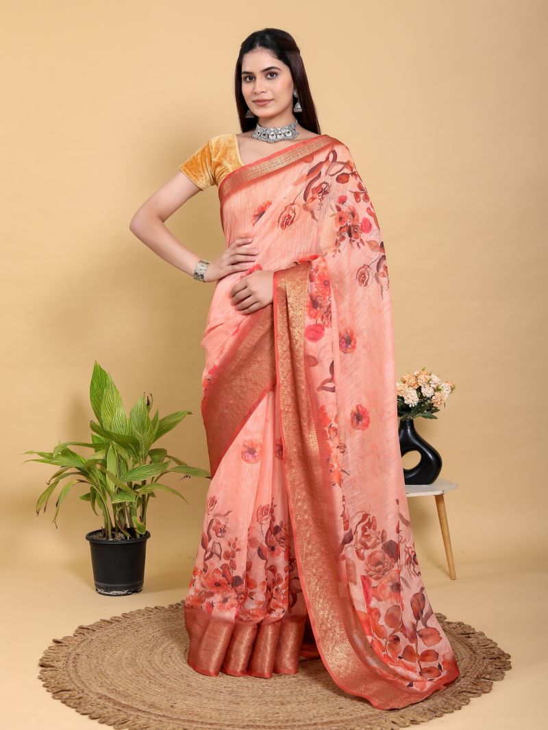 Scgt Gunjan B Linen Woven Jacquard Printed Fancy Saree