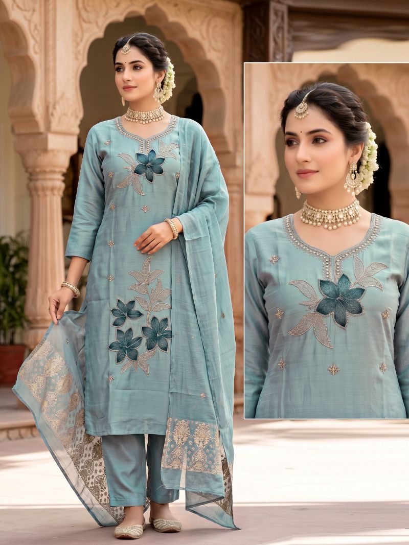 Chiku Combo Mul Chanderi Beads Worked Kurti Set