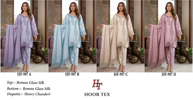 987 A To D By Hoor Tex Roman Glass Silk Salwar Kameez 