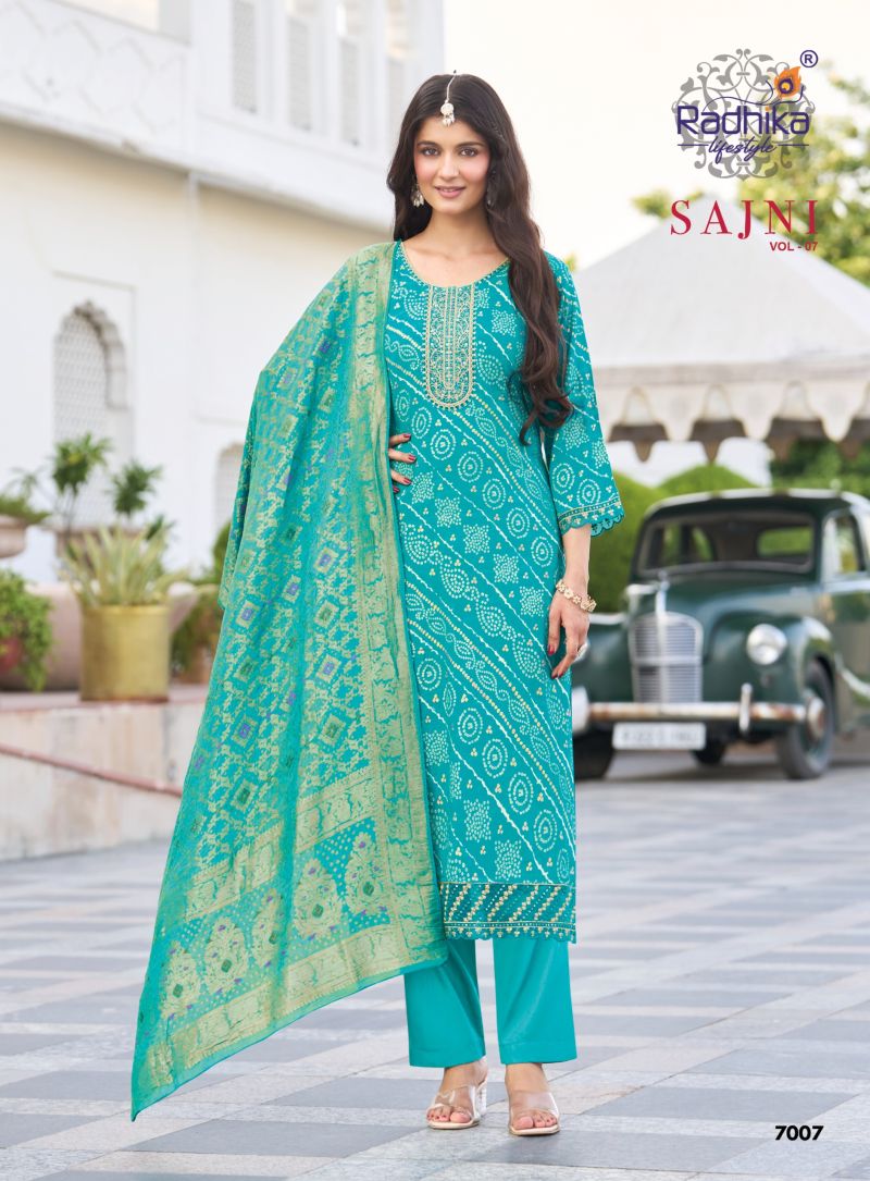 Sajni Vol 7 By Radhika Rayon Printed Kurti With Bottom Dupatta