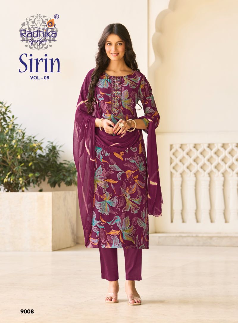 Sirin Vol 9 By Radhika Vertican Foil Printed Kurti With Bottom Dupatta