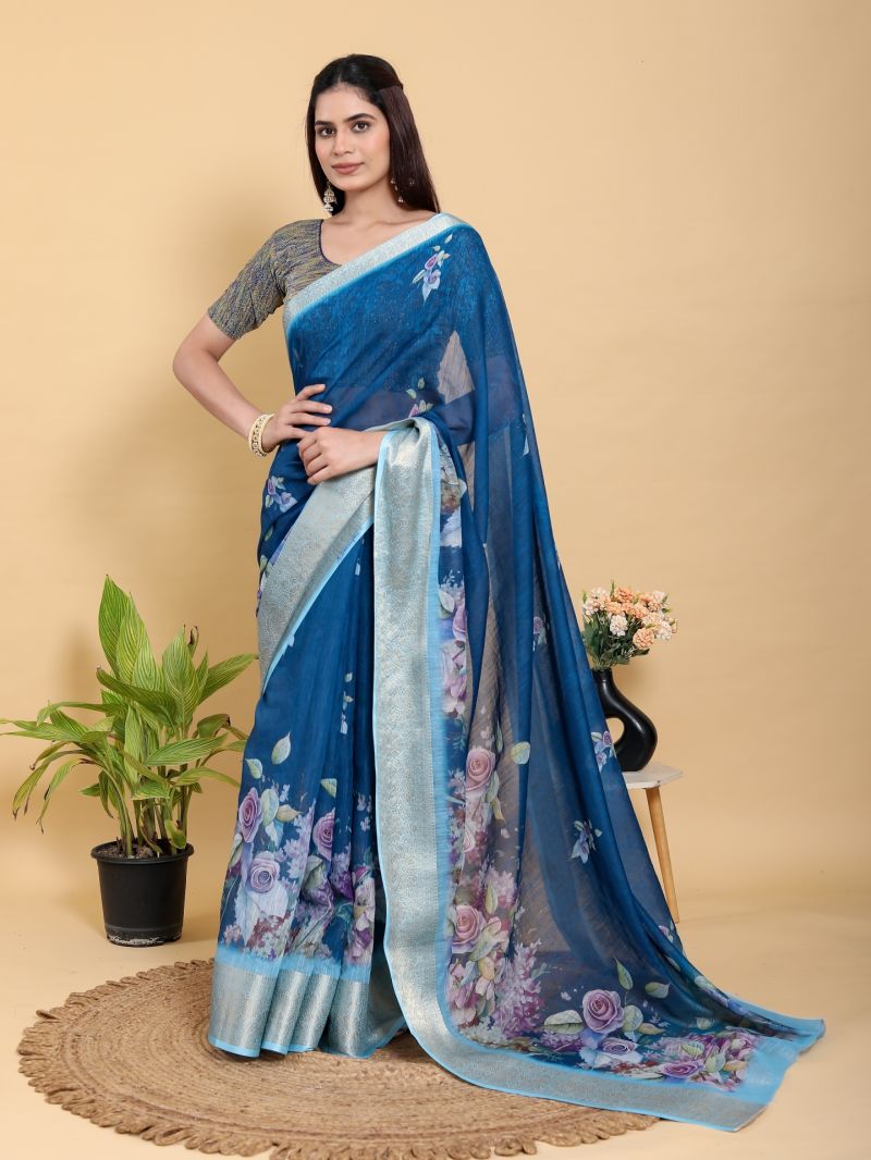 Scgt Gunjan B Linen Woven Jacquard Printed Fancy Saree