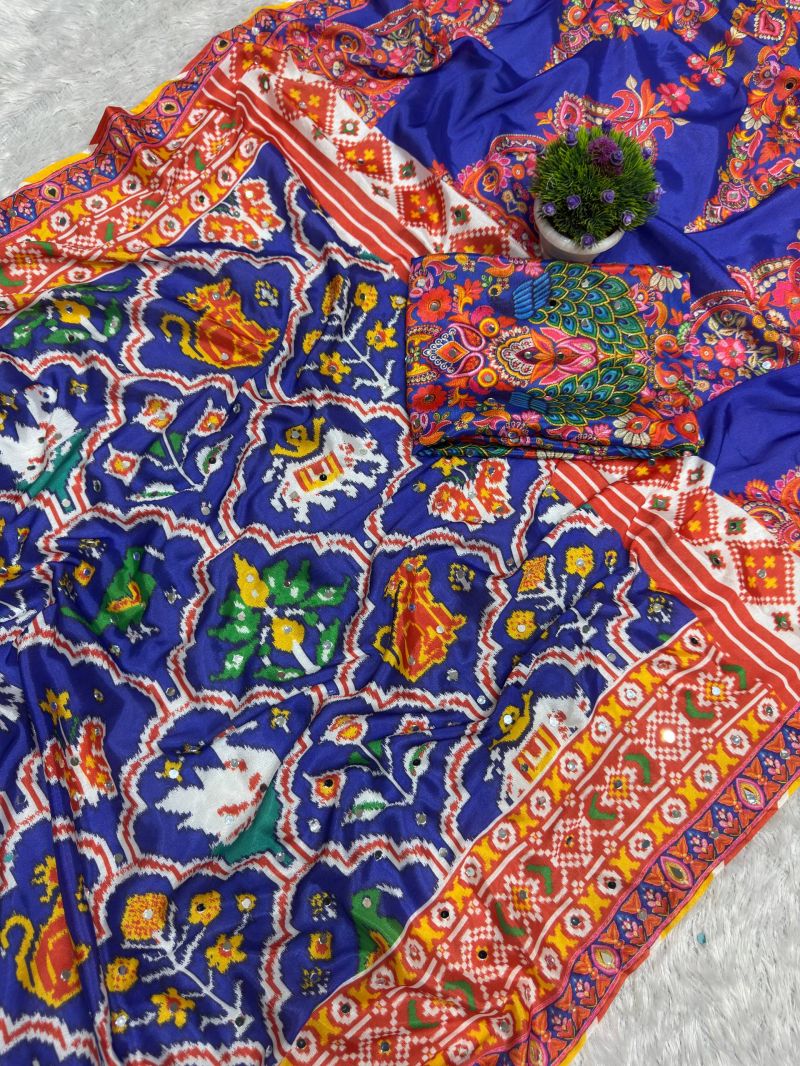 D No 210 By St Chinon Silk Patola With Peacock Printed Saree