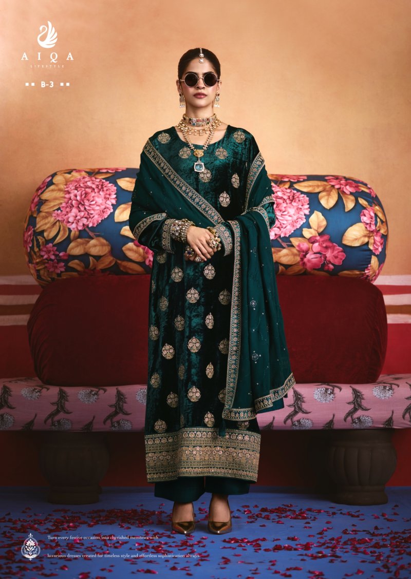 Zarnish By Aiqa Viscose Velvet Designer Salwar Suits