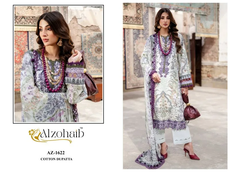 Fulfa Vol 1 By Alzohaib Chiffon Dupatta Cotton Salwar Kameez