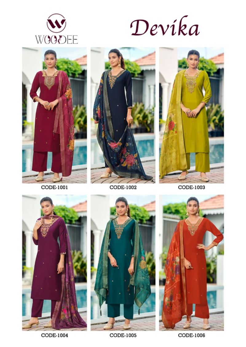 Devika By Woodee Viscose Roman Kurti With Bottom Dupatta