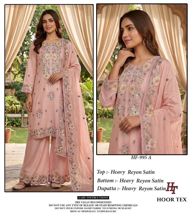 Hoor Tex 995 A To D Rayon Satin Embroidery Salwar Kameez
