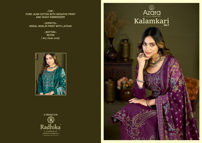 Kalamkari Vol 1 By Radhika Azara Jam Cotton Dress Material 