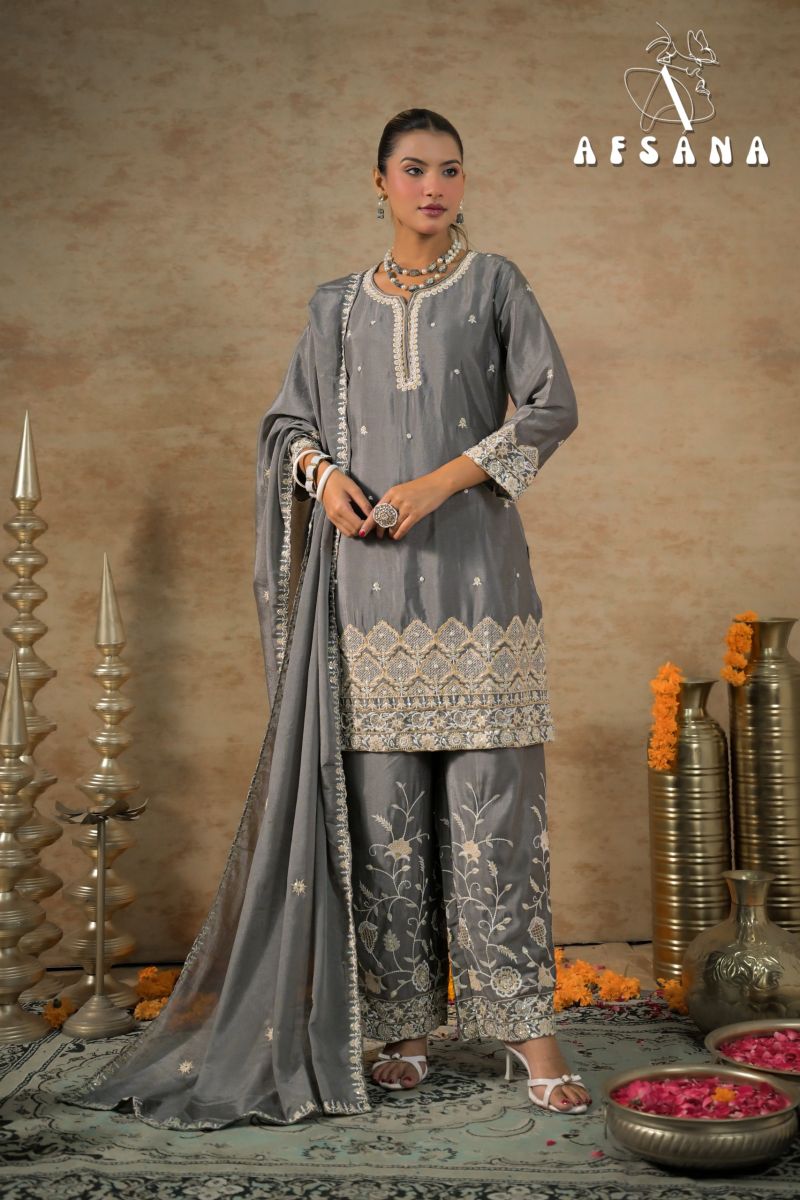 Gajari By Afsana Chinon Dyed Readymade Suits