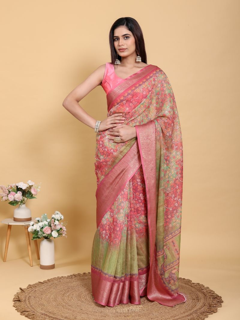 Scgt Gunjan A Linen Woven Jacquard Printed Fancy Saree 