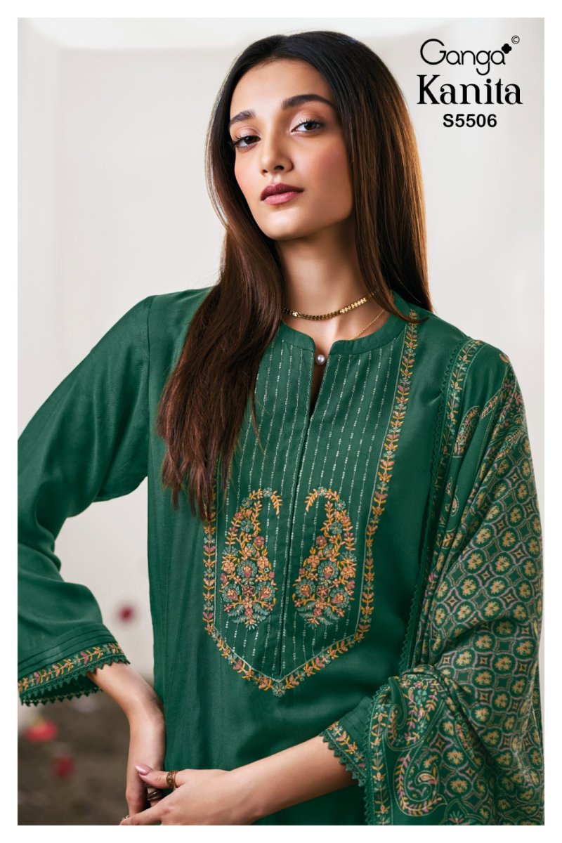 Kanita 5506 By Ganga Bemberg Silk Pashmina Dress Material