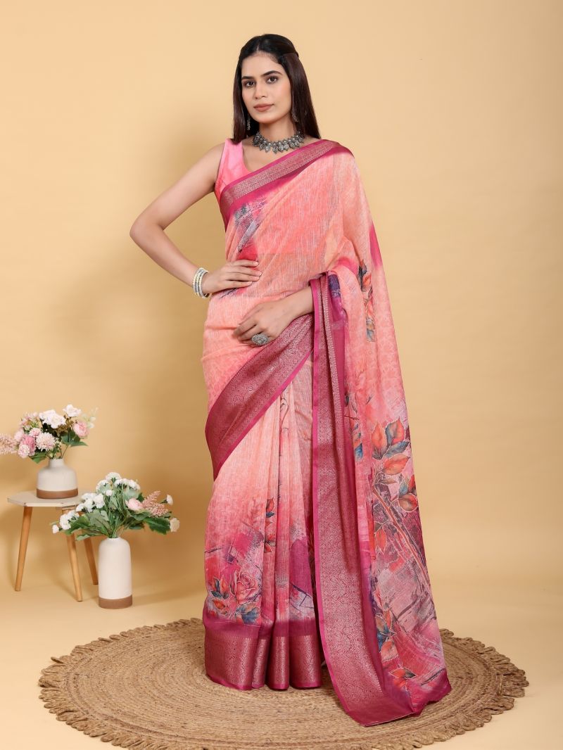 Scgt Gunjan A Linen Woven Jacquard Printed Fancy Saree 
