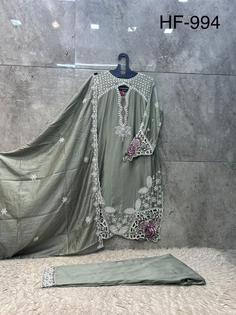 Hoor Tex 994 A To D Rayon Satin Embroidered Salwar Kameez