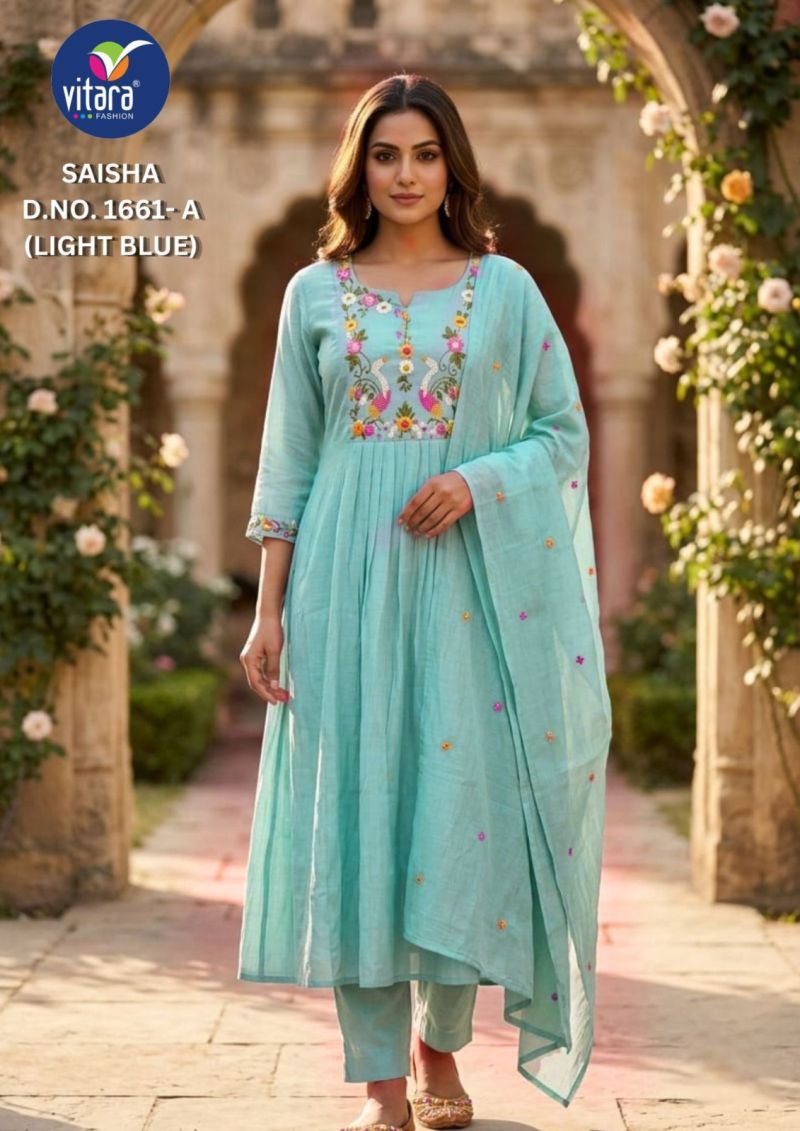 Saisha By Vitara Mul Chiffon Katha Kurtis Set Size Combo 