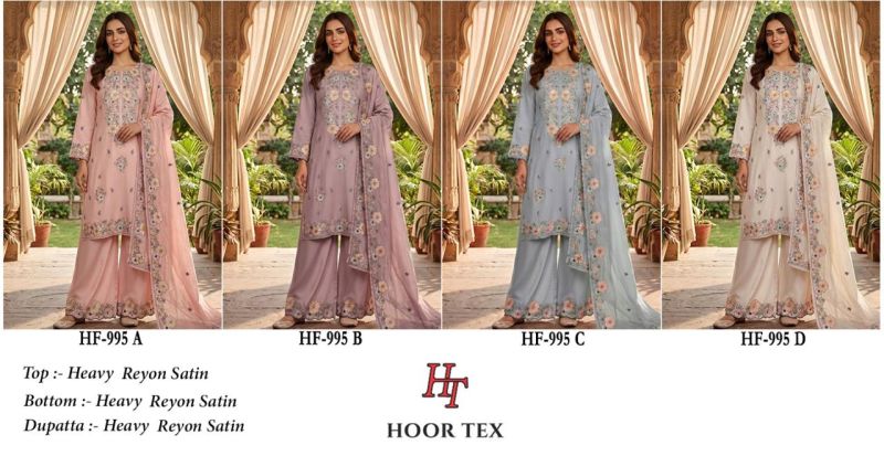 Hoor Tex 995 A To D Rayon Satin Embroidery Salwar Kameez