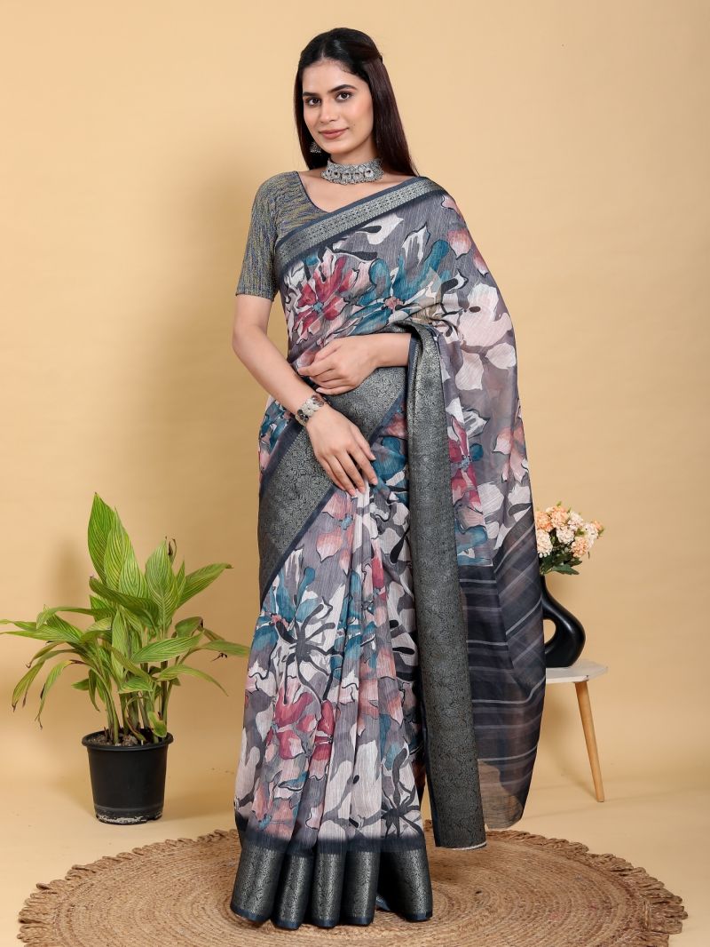 Scgt Gunjan B Linen Woven Jacquard Printed Fancy Saree
