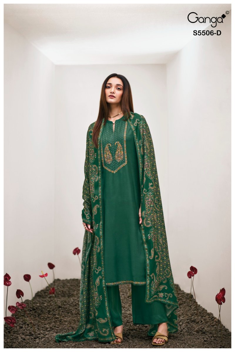 Kanita 5506 By Ganga Bemberg Silk Pashmina Dress Material