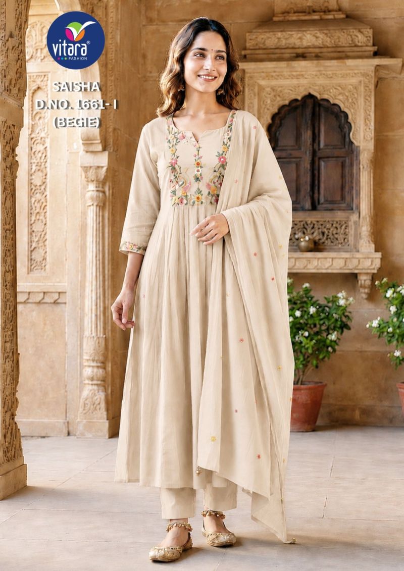 Saisha By Vitara Mul Chiffon Katha Kurtis Set Size Combo 