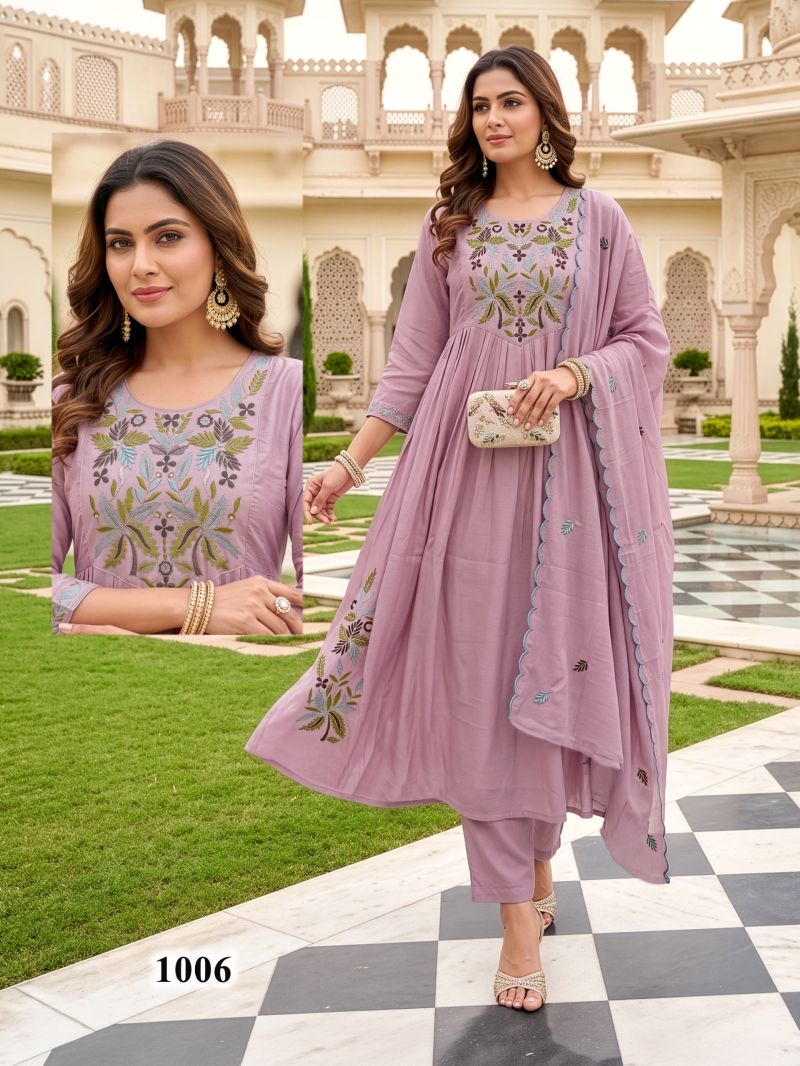 Kalki Vol 3 Mul Chanderi Embroidery Anarkali Kurti Set