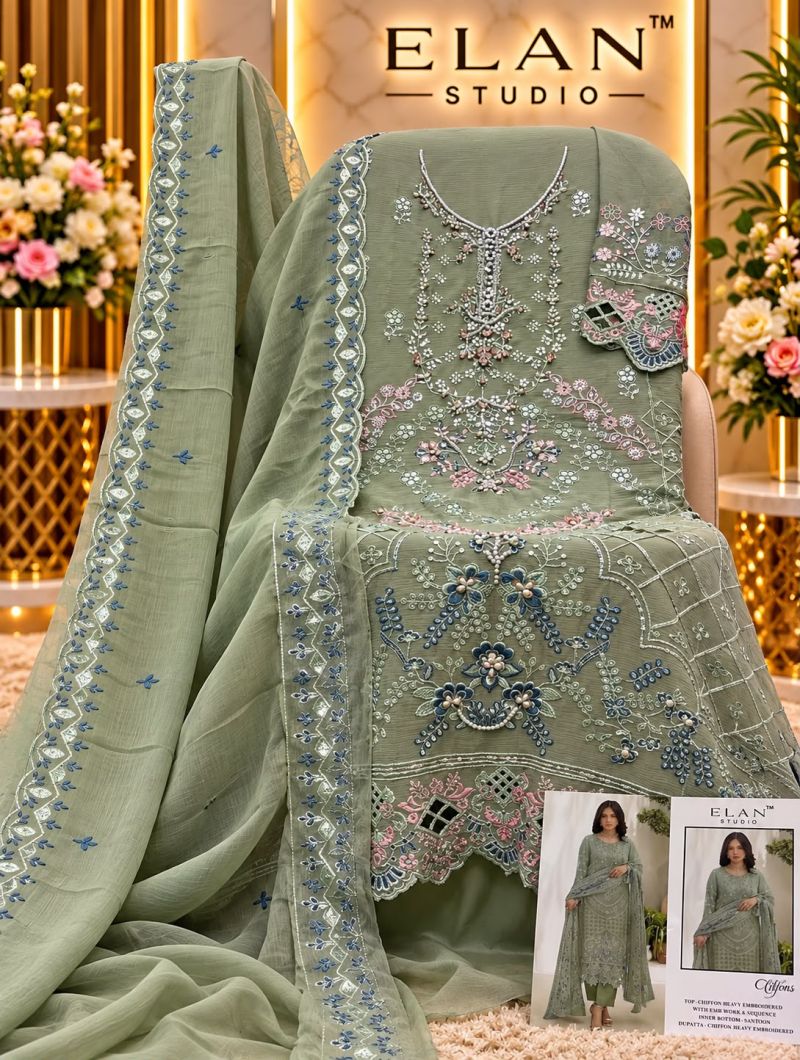 Elan E 69 A To D Chiffon Hand Work Salwar Kameez
