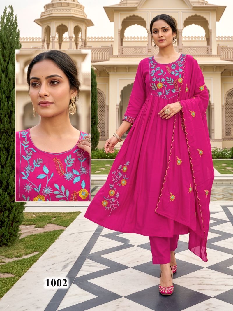 Kalki Vol 3 Mul Chanderi Embroidery Anarkali Kurti Set