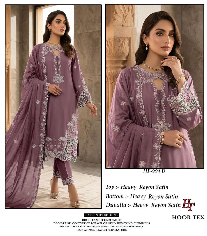 Hoor Tex 994 A To D Rayon Satin Embroidered Salwar Kameez