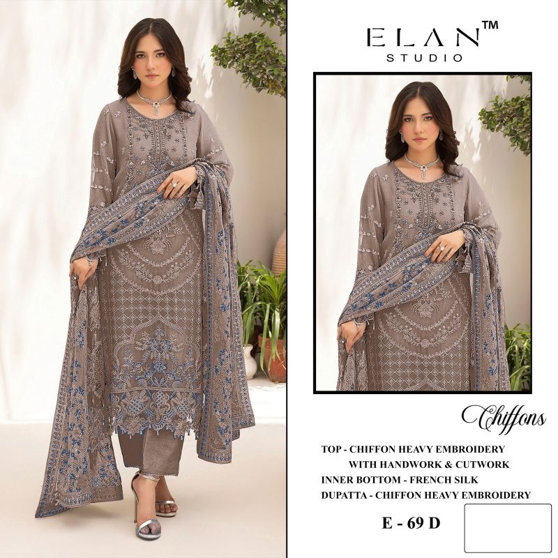 Elan E 69 A To D Chiffon Hand Work Salwar Kameez