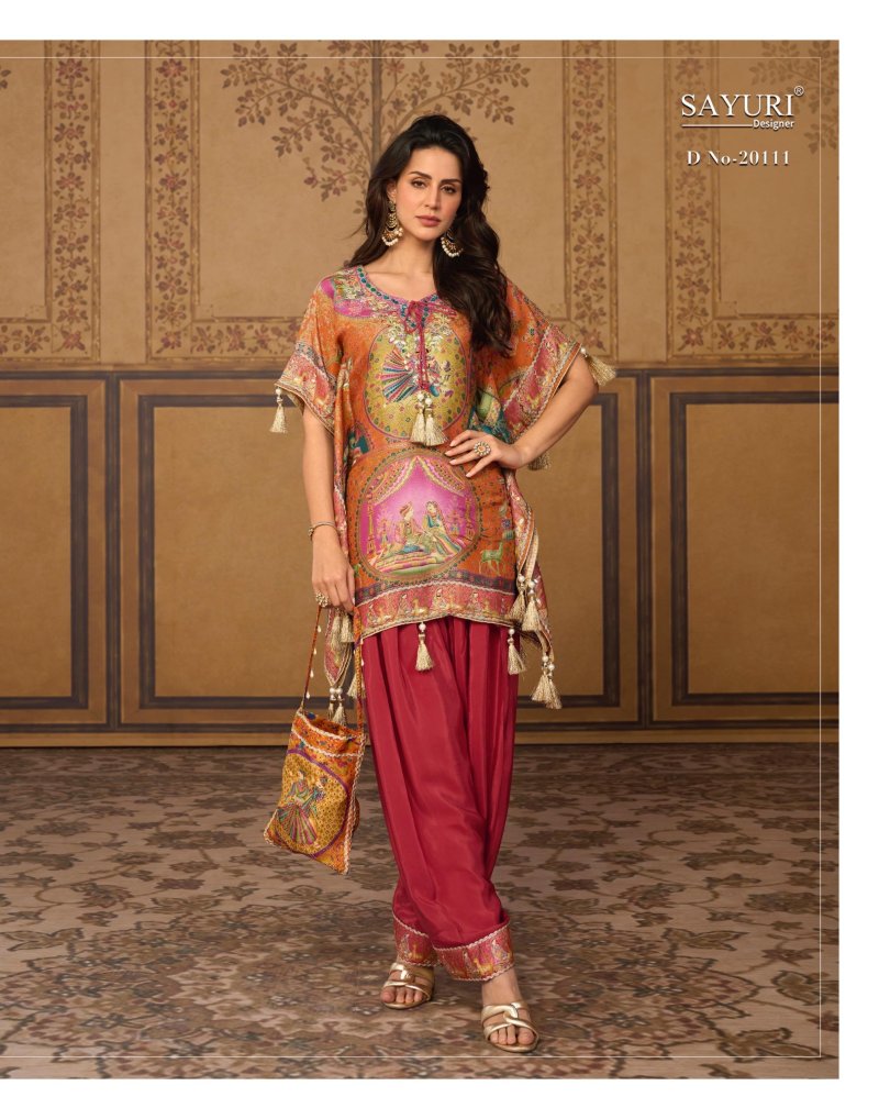 Dori By Sayuri Viscose Position Jacquard Silk Kaftan Top With Bottom