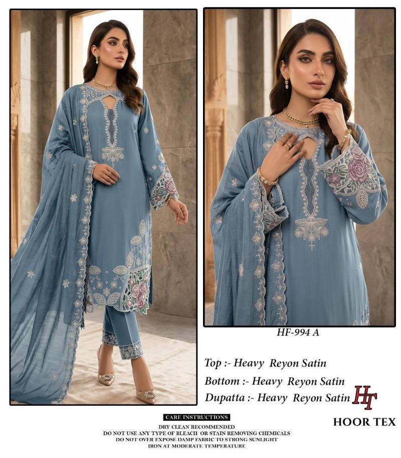 Hoor Tex 994 A To D Rayon Satin Embroidered Salwar Kameez