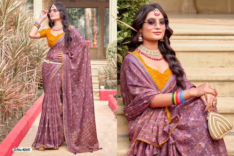 Ganga 51 By 5d Designer Simmer Chiffon Saree Wholesale Suppliers In ...